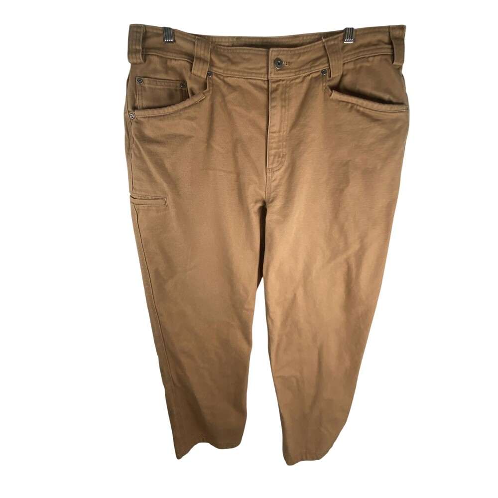Duluth Trading Co Pants Mens FITS 37x31 Brown Canvas Carpenter Workwear Casual